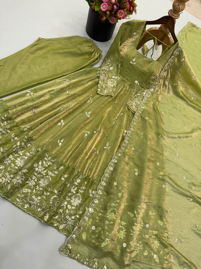 Ready-made Collection With Fendy 😍 Silk And Heavy Embroidery Sequence Work gown-sharara And Dupatta Set Fully Stitched Ready To Wear Collection