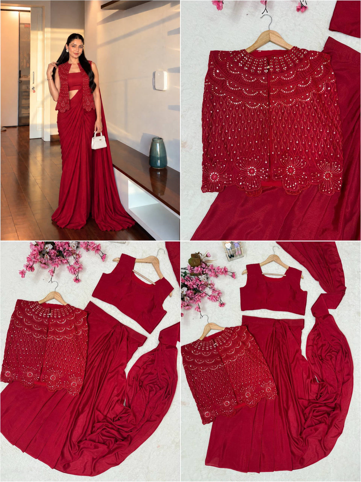 ENHANCE THE BEAUTY OF YOUR WARDROBE WITH THIS NEWLY LAUNCHED READY TO WEAR SAREE WITH JACKAT DESIGN SET