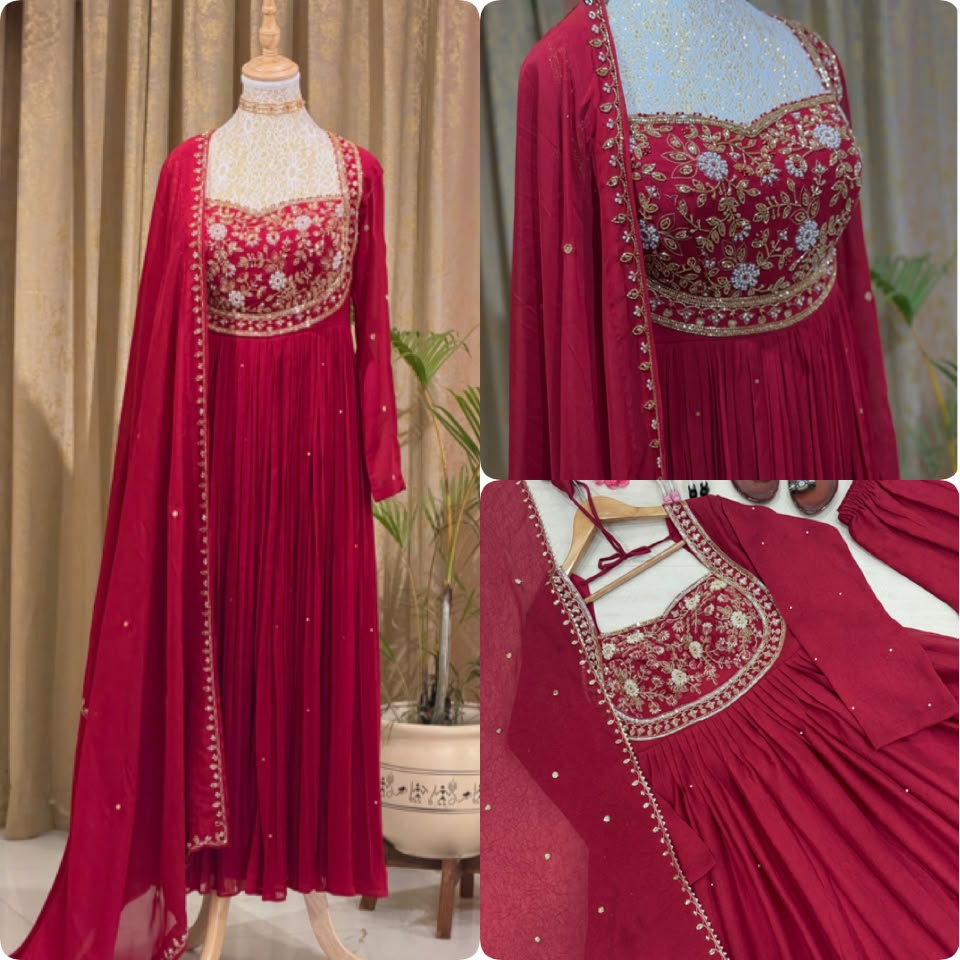 New Party Wear Look Pur Rangoli Crush Gown,Dupatta & Bottom Set👗