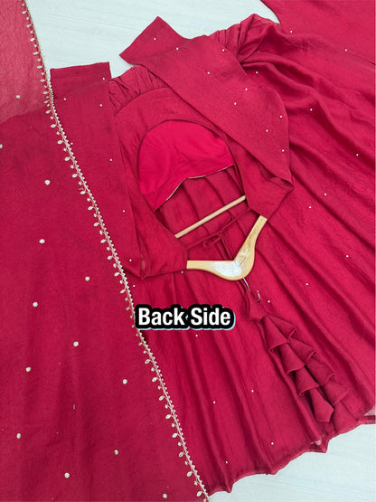 New Party Wear Look Pur Rangoli Crush Gown,Dupatta & Bottom Set👗