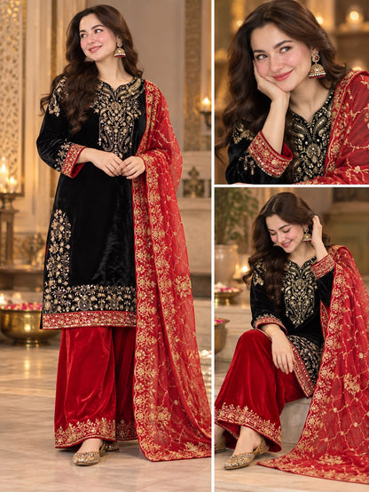 ENHANCE THE BEAUTY OF YOUR WARDROBE WITH THIS NEWLY LAUNCHED VELVET KURTI-PLAZZO SET