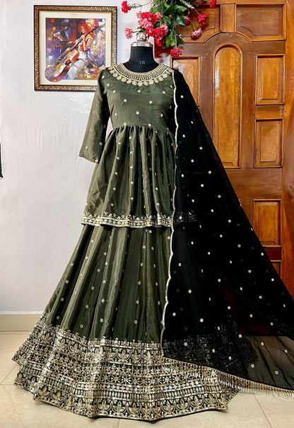 chinon silk kurti & lehenga with elegant dupatta in georgette with beautiful sequins embroidery work Quality is worth paying👌