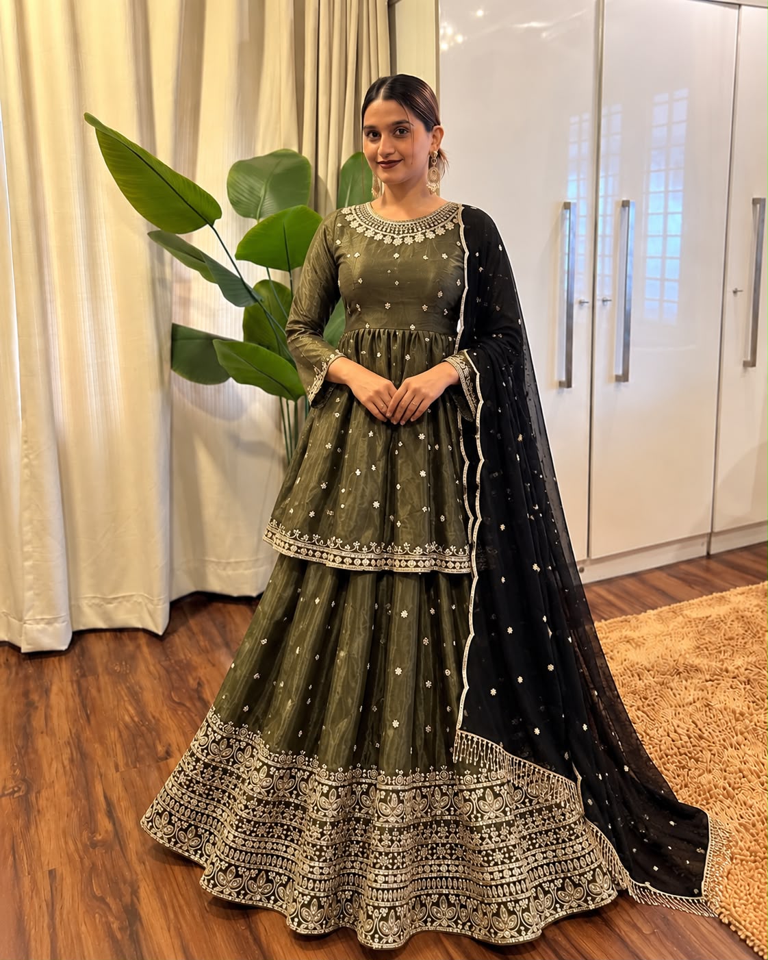 chinon silk kurti & lehenga with elegant dupatta in georgette with beautiful sequins embroidery work Quality is worth paying👌