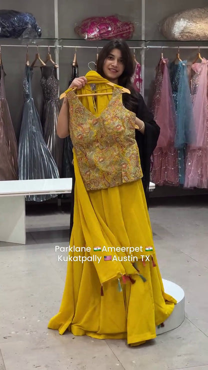FESTIVAL SPECIAL SEQUENCE EMBROIDERY ON FAUX GEORGETTE FABRIC TOP AND PLAZZO WITH DUPATTA SET