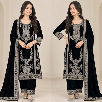 Pure Heavy  Viscous Velvet With Heavy Embroidery Coding Sequence Work With Full Embroidery Sleeve