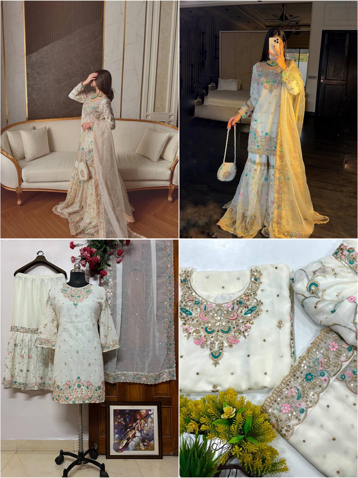 NEW KURTI-SHARARA SET IN GEORGETTE WITH BEAUTIFUL SEQUINS & THREAD EMBROIDERY WORK