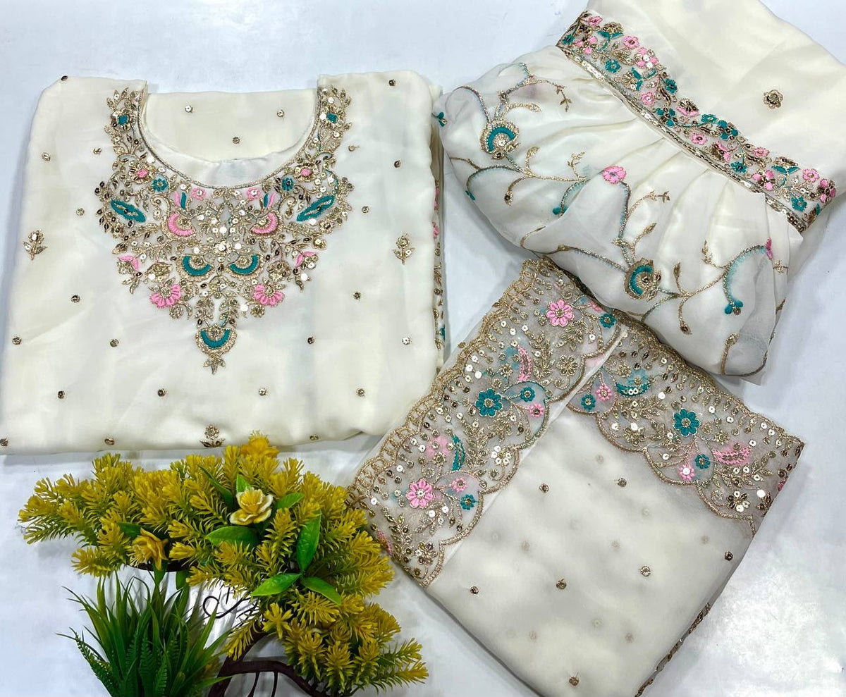 NEW KURTI-SHARARA SET IN GEORGETTE WITH BEAUTIFUL SEQUINS & THREAD EMBROIDERY WORK