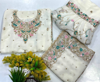 NEW KURTI-SHARARA SET IN GEORGETTE WITH BEAUTIFUL SEQUINS & THREAD EMBROIDERY WORK