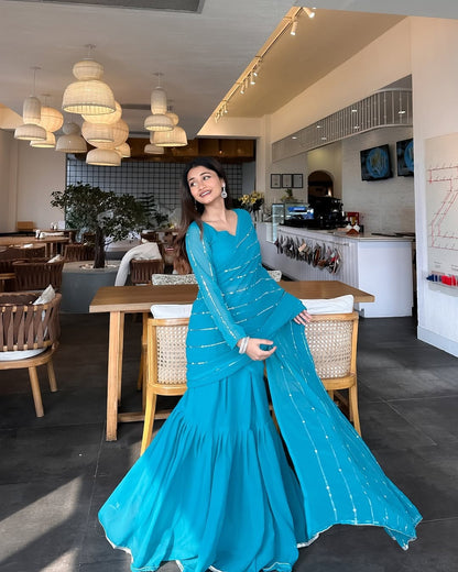 LEHENGA-SAREE WITH EMBROIDERED DUPATTA & FULL FLAIR LEHENGA