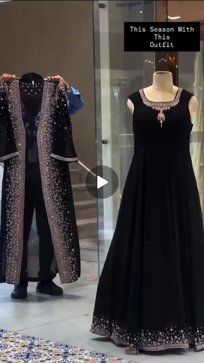 SUPERHIT TRENDING FESTIVE COLLECTION GOWN, KOTI & DUPATTA SET WITH EMBROIDERY WORK & CRYSTAL STONE WORK