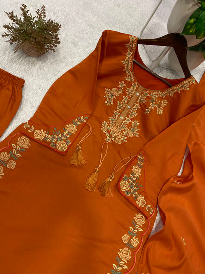 THIS WEDDING SEASON, TRY OUR DESIGNER EMBROIDERED WORKED TOP  PLAZZO SUIT WITH DUPATTA