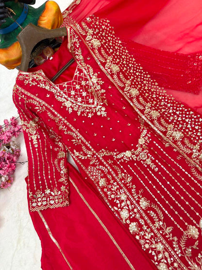 ENHANCE THE BEAUTY OF YOUR WARDROBE WITH THIS NEWLY LAUNCHED _ LONG KURTI WITH PLAZZO-AND DUPATTA