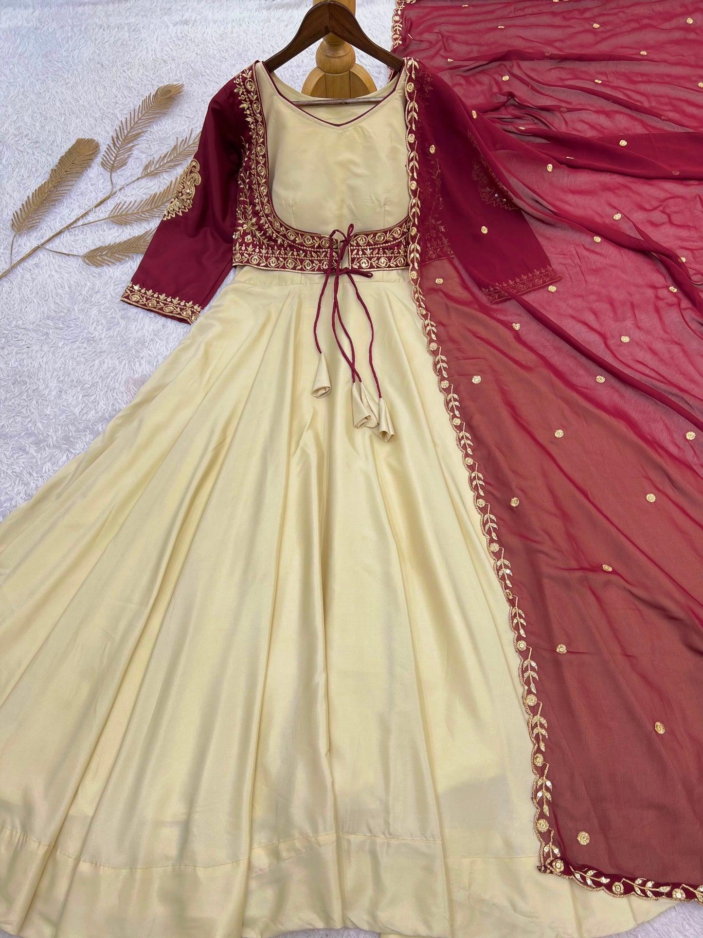 3 PIECE STYLISH GOWN WITH BEAUTIFUL  KOTI AND DUPATTA