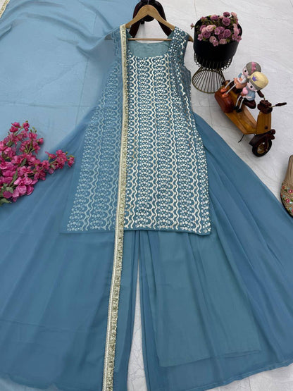 New Designer Party Top Pallazo & Dupatta Set
