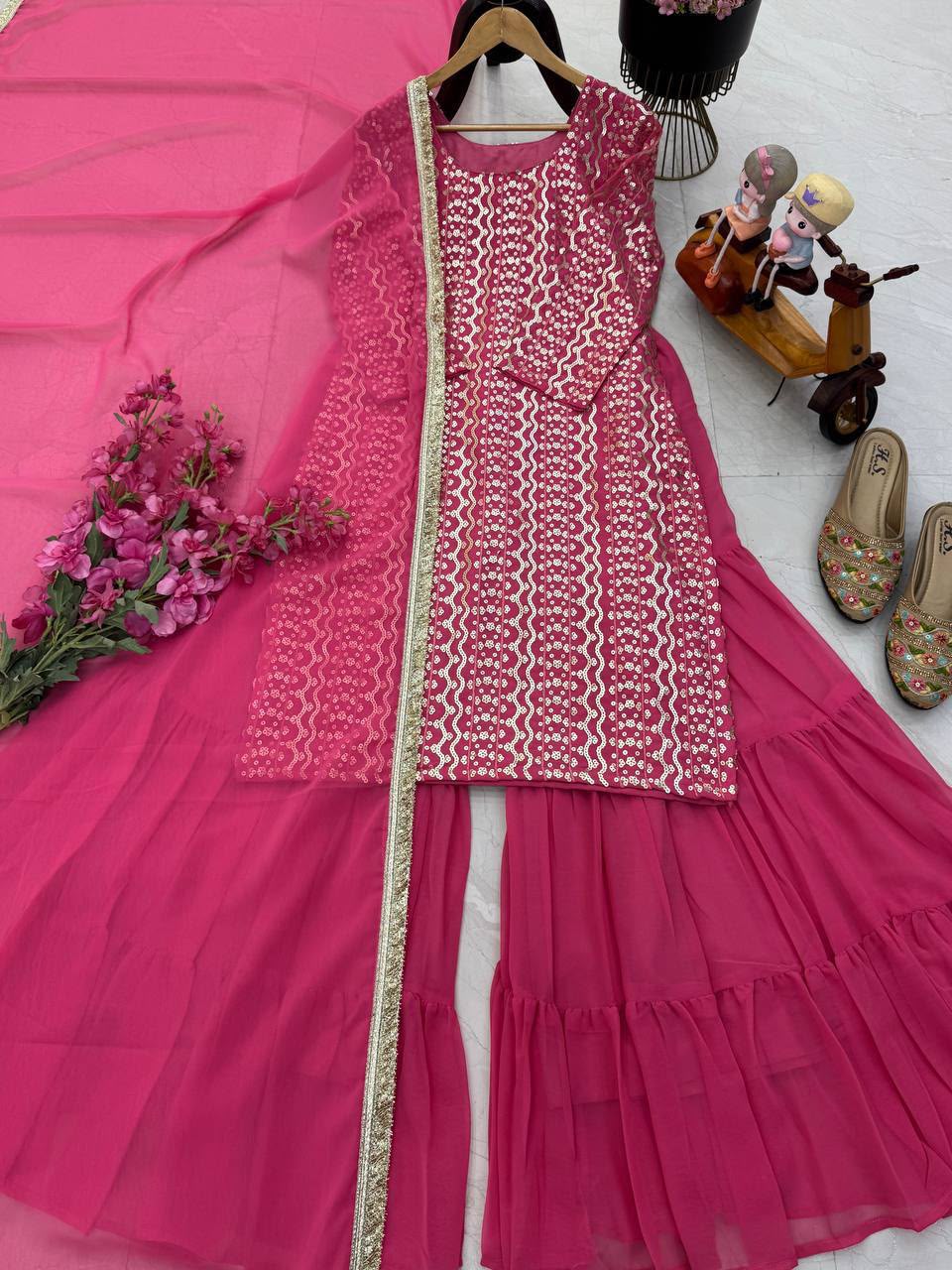 New Designer Party Top Pallazo & Dupatta Set