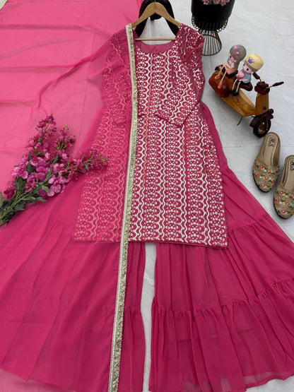 New Designer Party Top Pallazo & Dupatta Set