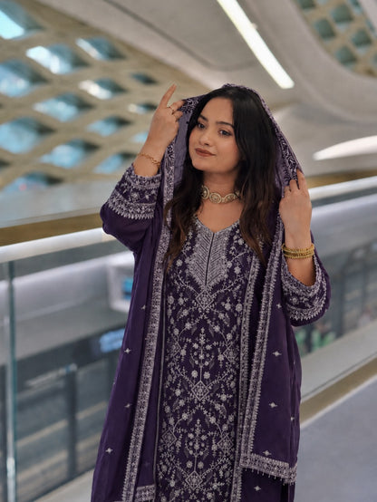 DESIGN WEAR SEQUENCE EMBROIDERY TOP AND FARSI PLAZZO WITH DUPATTA