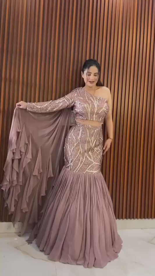 LEHENGA AND BLOUSE WITH ATTACHED DUPATTA SAREE