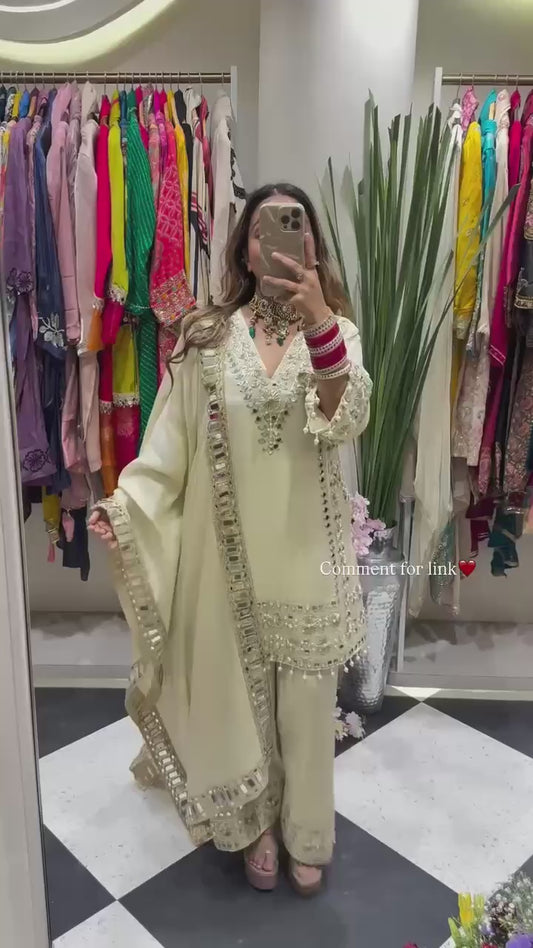 3 PIECE PLAZZO PAIR WITH   DUPATTA IN EMBROIDERY AND REAL MIRROR WORK  single available wholesale