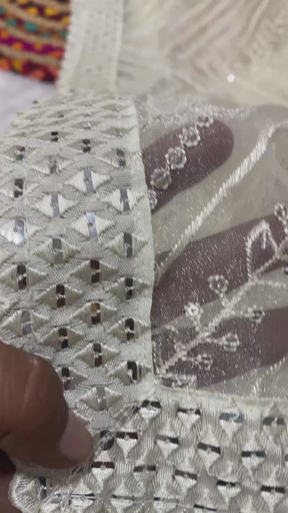 Pure organza fabric with heavy seqnce & thread work embroidery