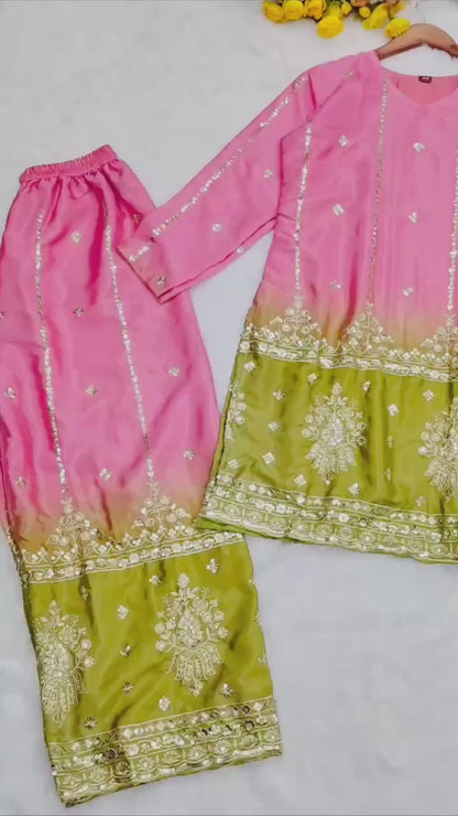 Party Wear Look Heavy Chinon Silk Pedding Top-Plazzo And Duppata Set Ready To Wear