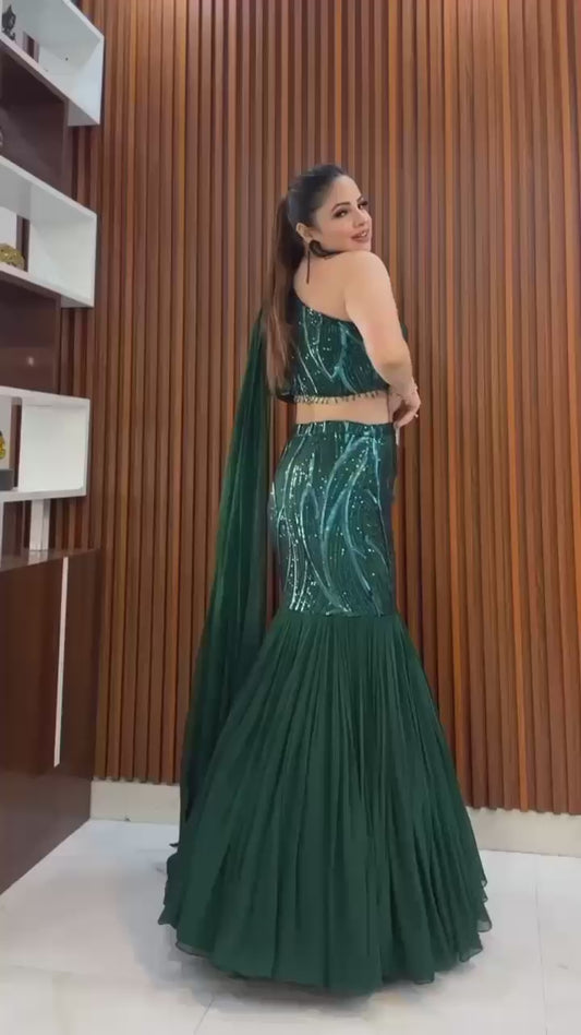 LEHENGA AND BLOUSE WITH ATTACHED DUPATTA SAREE