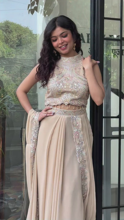 Get festive ready in our new Trending Stylelish Lehenga  set  With Embroidery Work detailing.