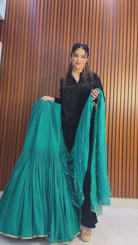 LEHENGA-SAREE WITH EMBROIDERED DUPATTA & FULL FLAIR LEHENGA