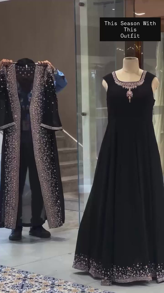 SUPERHIT TRENDING FESTIVE COLLECTION GOWN, KOTI & DUPATTA SET WITH EMBROIDERY WORK & CRYSTAL STONE WORK